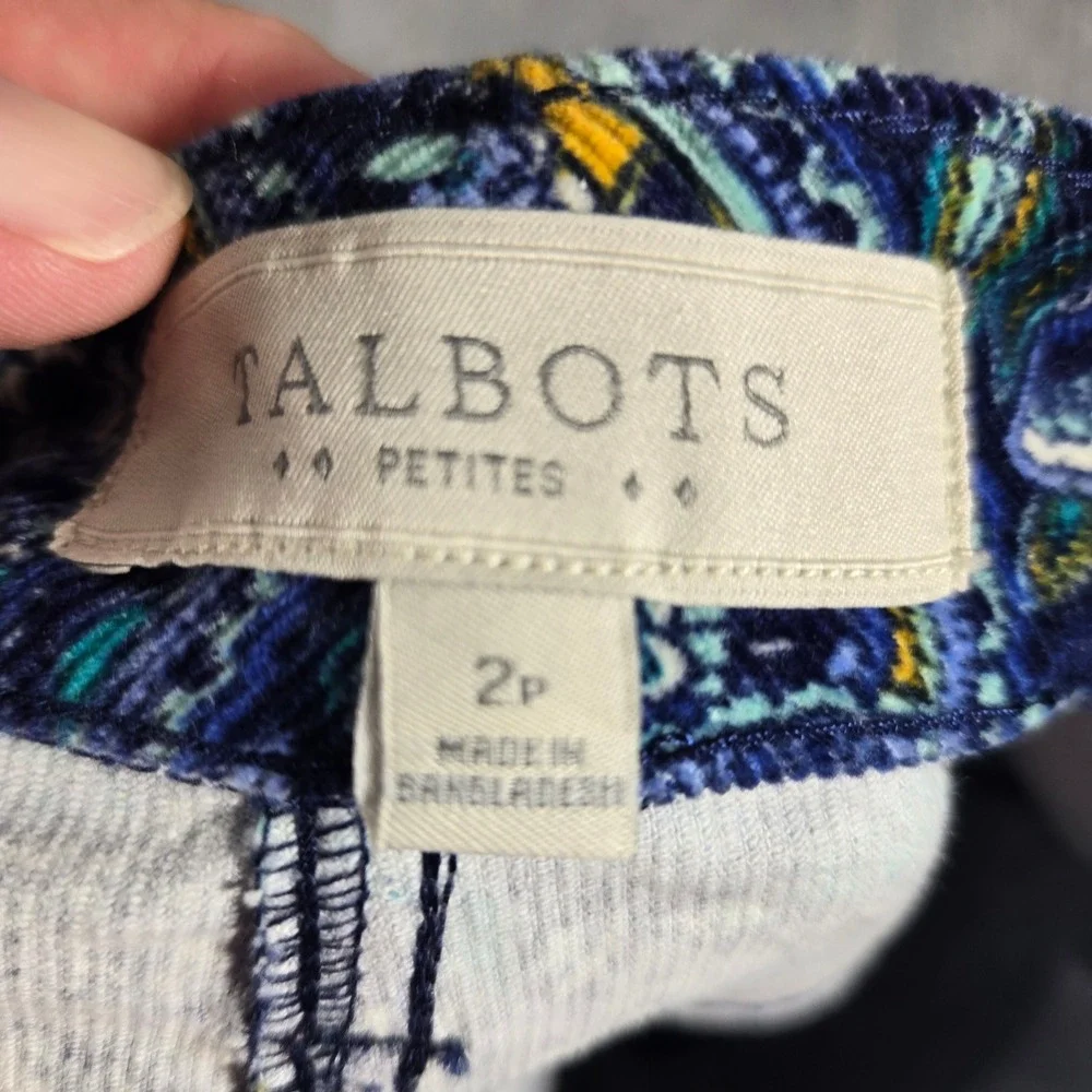 Talbots Petites Blue Paisley Corduroy Mini Skirt Womens 2P Cotton Blend
